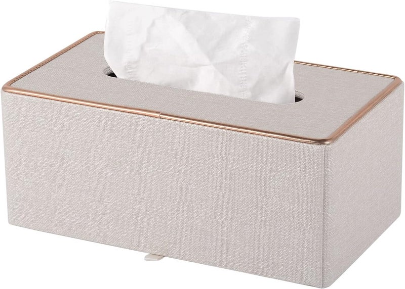 XNONE Tissue Box Cover Rectangle Tissue Box Holder PU Leather Facial Organizer with Magnetic Bottom,Decorative Napkin Caddy for Vanity Dresser Night Stand Table Countertop Home Office Car,Beige - Image 1